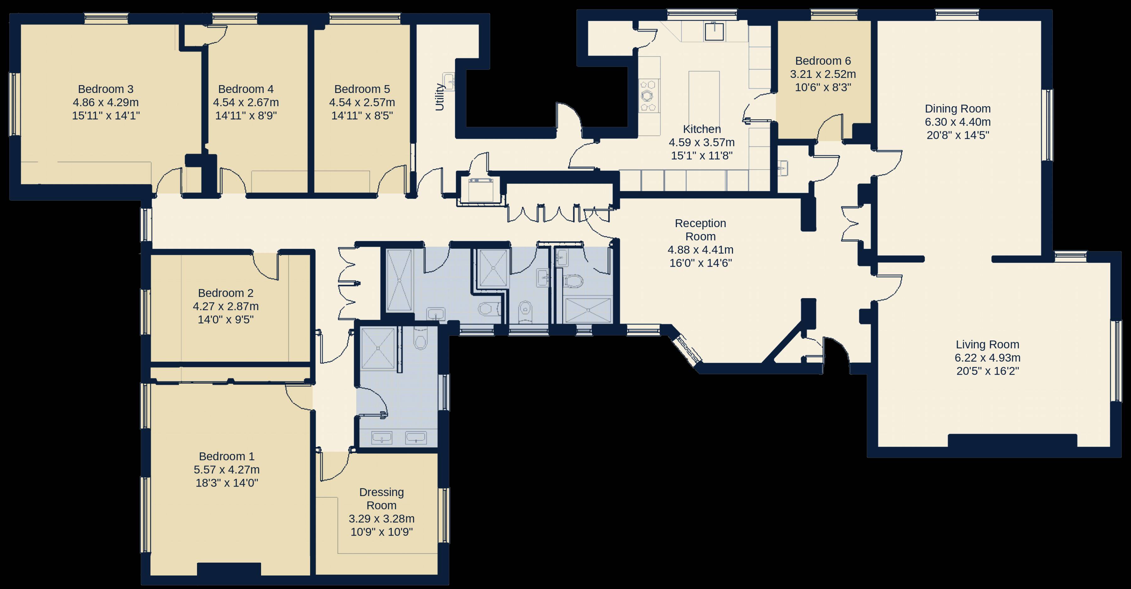 New floor plan: six bedrooms, four bathrooms and a dressing room